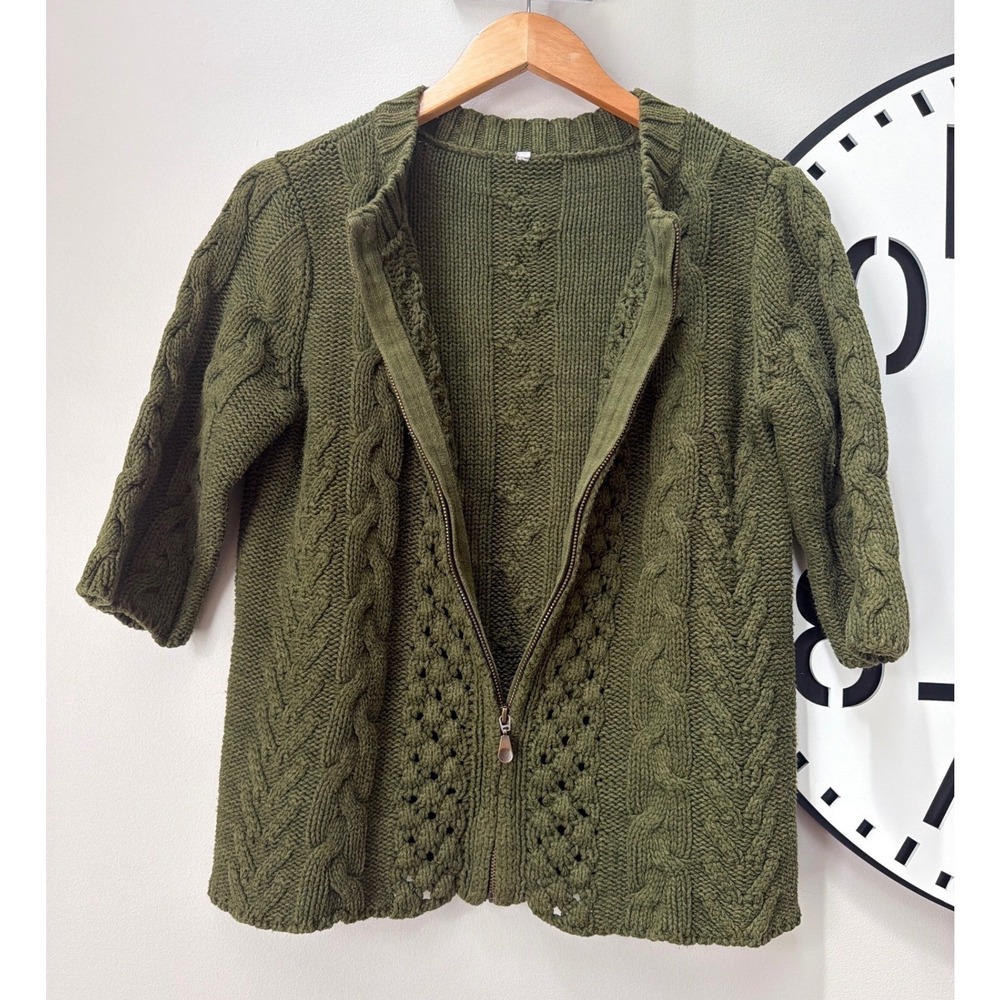 Cable Open Knit Cardi Women S Green Chunky Fisherman Sweater Zip Cardigan